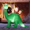 HOMCOM 6.6' Inflatable Christmas Dinosaur with Santa Claus, Elf, and Reindeer, Blow-Up Outdoor LED Yard Display