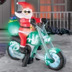 Collections Etc. Collections Etc 5-Foot Long Santa on Motorcycle Sleigh Lawn Inflatable 60 X 25 X 52