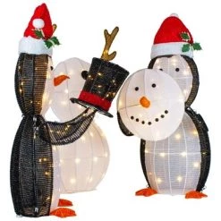 Northlight Set of 3 LED Lighted Penguins Building Snowman Outdoor Christmas Decoration 35"