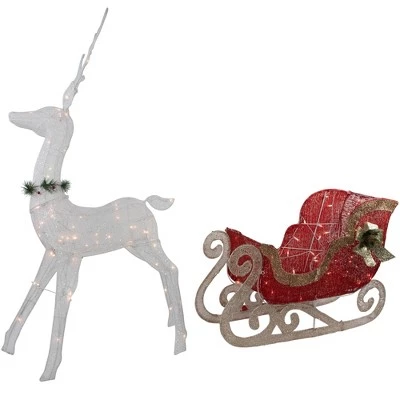 Northlight 51" Lighted White Reindeer with Sleigh Christmas Decoration 6 Northlight 51" Lighted White Reindeer with Sleigh Christmas Decoration - Image 4