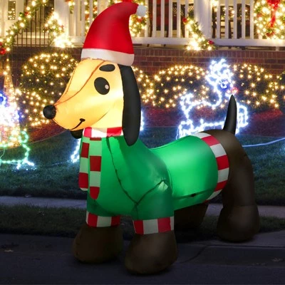 Tangkula 4FT Long Christmas Inflatable Dachshund Dog Blow Up Wiener Dog Decoration w/ Bright LED Lights Stakes & Ropes Lighted Xmas Holiday Decor 4 Tangkula 4FT Long Christmas Inflatable Dachshund Dog Blow Up Wiener Dog Decoration w/ Bright LED Lights Stakes & Ropes Lighted Xmas Holiday Decor - Image 2