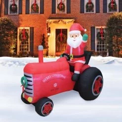 A Holiday Company 6ft Tall Santa on Vintage Tractor, 6 ft Tall, Multi