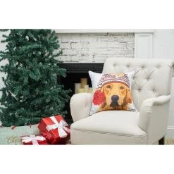 C&F Home 18" x 18" Winter Hat Golden Indoor/Outdoor Christmas Holiday Throw Pillow