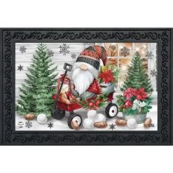 Wagon Gnome Winter Christmas Doormat 30" x 18" Indoor Outdoor Briarwood Lane