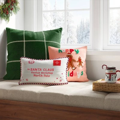 16"x16" Reversible 'Happy Holidays' Gingerbread Men to Polka Dot Square Christmas Throw Pillow Pink/Red - Wondershop™ 2 16"x16" Reversible 'Happy Holidays' Gingerbread Men to Polka Dot Square Christmas Throw Pillow Pink/Red - Wondershop™