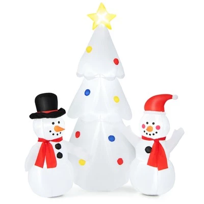 Tangkula 6Ft Christmas Inflatable Tree with Snowman Outdoor Inflatable Xmas White Tree Decorations with Built-in Bright Lights 3 Tangkula 6Ft Christmas Inflatable Tree with Snowman Outdoor Inflatable Xmas White Tree Decorations with Built-in Bright Lights