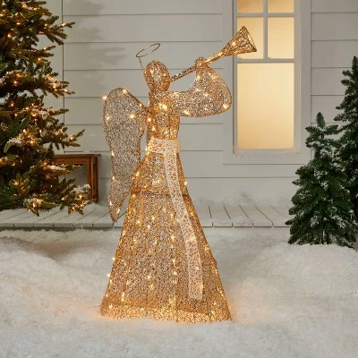 46" Gold Mesh Fabric Trumpeting Angel LED Christmas Novelty Sculpture Light - Wondershop™ 3 46" Gold Mesh Fabric Trumpeting Angel LED Christmas Novelty Sculpture Light - Wondershop™