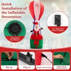 Costway 12FT Inflatable Christmas Decoration, Inflates Hot Air Balloon & Santa Claus -Outdoor Christmas Decorations Sales GUEST 10867df8 5fa6 4480 9b80 94295c32492a