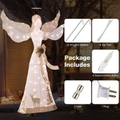 Costway 5 FT Pre-Lit Christmas Angel 3D Glittered Decoration with Halo Bow & 100 Lights -Outdoor Christmas Decorations Sales GUEST 115a3ee7 00fd 4710 a679 25bd910cfa90