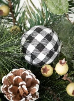 Sullivans Flocked Plaid Pine Orb Decorative Filler 6"H Green