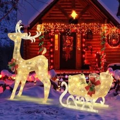 Costway Lighted Christmas Reindeer & Sleigh, Outdoor & Indoor Decoration W/ 100 Lights -Outdoor Christmas Decorations Sales GUEST 1cdee0e3 3429 4291 b3d8 ea9305147785