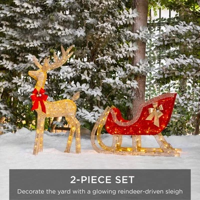 Best Choice Products Lighted Christmas 4ft Reindeer & Sleigh Outdoor Yard Decoration Set w/ 205 LED Lights, Stakes 3 Best Choice Products Lighted Christmas 4ft Reindeer & Sleigh Outdoor Yard Decoration Set w/ 205 LED Lights, Stakes