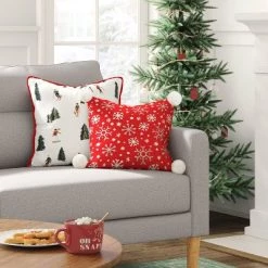 16"x16" Reversible Snowflake to Stripes Square Christmas Throw Pillow Red/Green - Wondershop™