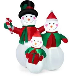 Costway 6.5FT Inflatable Snowman Family, Blowup Christmas Decoration with LED Lights