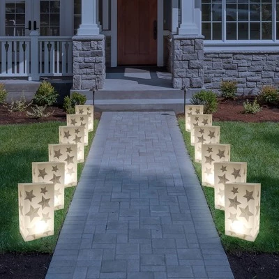 6ct LumaBase Silver Stars LED Battery Operated Luminaria Kit with Timer 4 6ct LumaBase Silver Stars LED Battery Operated Luminaria Kit with Timer - Image 2