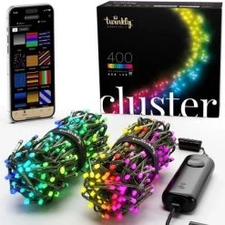 Twinkly Cluster + Music Bundle - Smart Decorations 19.5-Feet 400 LED RGB Multicolor Bluetooth Christmas Lights with USB Powered Music Syncing Device