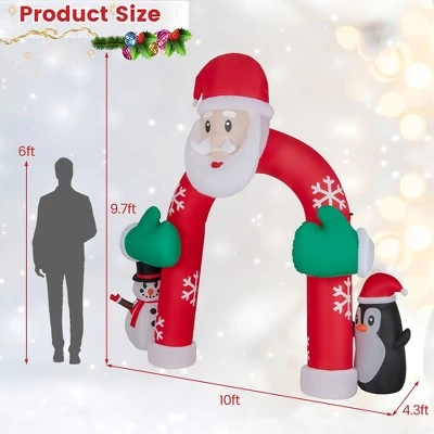 Costway 10FT Inflatable Christmas Santa Archway Decoration with Snowman Penguin LED Lights 4 Costway 10FT Inflatable Christmas Santa Archway Decoration with Snowman Penguin LED Lights - Image 2