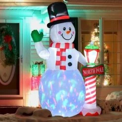 HOMCOM 8ft Christmas Inflatable Snowman with North Pole Sign, Outdoor Blow-Up Yard Decoration with LED Lights Display