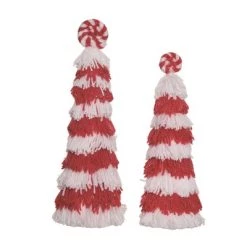 Transpac Foam 14.96 in. Multicolor Christmas Plush and Tassel Tree with Peppermint Topper Set of 2