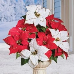 Collections Etc. Collections Etc Red and White Poinsettia Bushes - Set of 3 9 X 9 X 19
