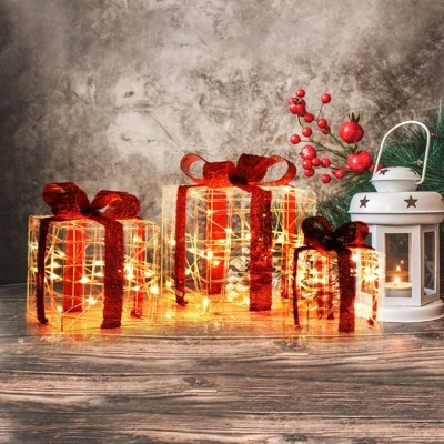 Costway 3 PCS Christmas Gift Boxes Indoor Outdoor W/ 60 LED Lights, Waterproof Plug 5 Costway 3 PCS Christmas Gift Boxes Indoor Outdoor W/ 60 LED Lights, Waterproof Plug - Image 3