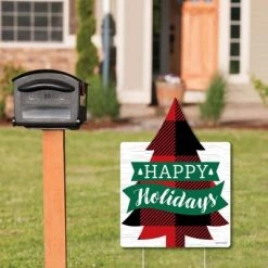 Big Dot of Happiness Holiday Plaid Trees - Party Decorations - Buffalo Plaid Christmas Party Welcome Yard Sign