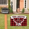 Big Dot of Happiness Prancing Plaid - Reindeer Holiday and Christmas Party Yard Sign Lawn Decorations - Merry Christmas Party Yardy Sign