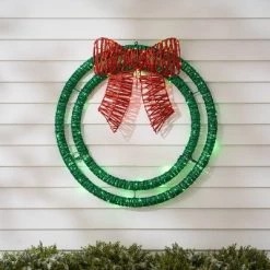 31.5in LED Dew Drop Garage Decor Wreath Christmas Novelty Silhouette Light Green/Red - Wondershop™