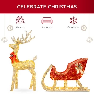 Best Choice Products Lighted Christmas 4ft Reindeer & Sleigh Outdoor Yard Decoration Set w/ 205 LED Lights, Stakes 4 Best Choice Products Lighted Christmas 4ft Reindeer & Sleigh Outdoor Yard Decoration Set w/ 205 LED Lights, Stakes - Image 2