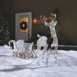 NOMA Pre Lit Pure White LED Light Up 2 Piece Reindeer and Sleigh Indoor and Outdoor Holiday Lawn Decoration Set -Outdoor Christmas Decorations Sales GUEST 2fbdd9a8 e325 4588 911f 2b79ae9eed0e