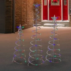 Northlight Set of 3 LED Lighted Multi-Color Outdoor Spiral Christmas Cone Trees 3', 4', and 6'