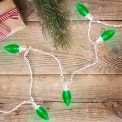 Northlight 25 Count Green LED C9 Christmas Lights, 16 ft White Wire