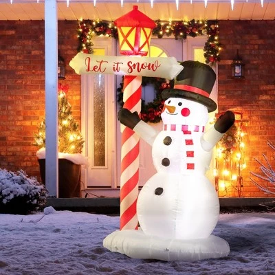 HOMCOM 7' Christmas Inflatables Snowman with Street Light, Outdoor Blow Up Yard Decoration with Build-in LED for Party 4 HOMCOM 7' Christmas Inflatables Snowman with Street Light, Outdoor Blow Up Yard Decoration with Build-in LED for Party - Image 2