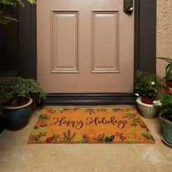 Okuna Outpost Happy Holidays Coco Coir Non Slip Christmas Doormat for Outdoor Entrance, Christmas Decor, 17 x 30 In