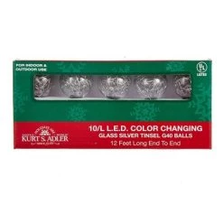 Kurt S. Adler Kurt Adler Silver Tinsel 10-Light Color-Changing LED Ball Light Set