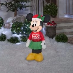 Disney Christmas Airblown Inflatable Minnie in Ugly Sweater Disney, 3.5 ft Tall, Red