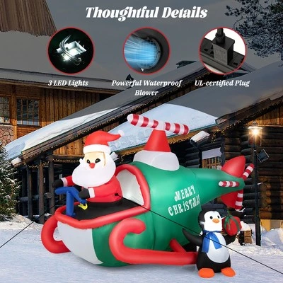 Costway 6.5FT Christmas Inflatable Santa Claus Driving Helicopter & Penguin Holding Gift 6 Costway 6.5FT Christmas Inflatable Santa Claus Driving Helicopter & Penguin Holding Gift - Image 4