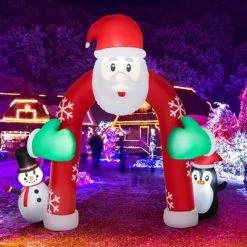 Costway 10FT Inflatable Christmas Santa Archway Decoration with Snowman Penguin LED Lights