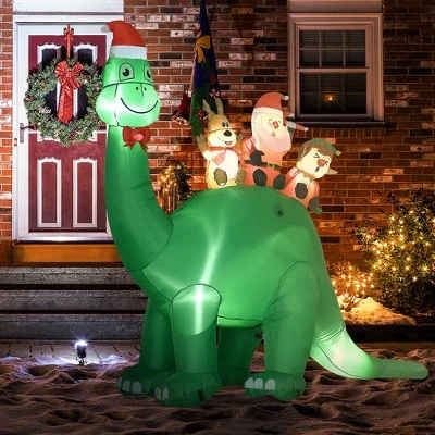 HOMCOM 6.6' Inflatable Christmas Dinosaur with Santa Claus, Elf, and Reindeer, Blow-Up Outdoor LED Yard Display 4 HOMCOM 6.6' Inflatable Christmas Dinosaur with Santa Claus, Elf, and Reindeer, Blow-Up Outdoor LED Yard Display - Image 2