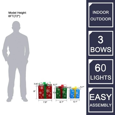 LuxenHome Set of 3 Colored Presents Lighted Holiday Decoration 7 LuxenHome Set of 3 Colored Presents Lighted Holiday Decoration - Image 5