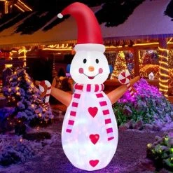 Costway 8FT Christmas Snowman Decoration Inflatable Xmas Decor with Multi-color Rotating & Bright LED Lights