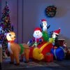 Tangkula 6FT Long Christmas Inflatable Santa Claus & Penguin on Sleigh Blow Up Reindeer Pulling Sleigh Lighted Inflatable Santa Claus Carrying Gifts