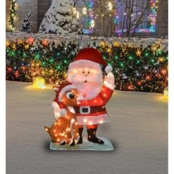 Rudolph's 32-Inch Pre-Lit Santa And Rudolph Christmas Yard Decoration