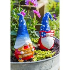 Evergreen Flag Beautiful Americana Ceramic Gnome Garden Statue - 4 x 4 x 10 Inches