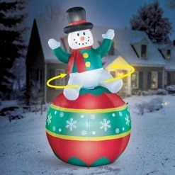 Collections Etc. Collections Etc Rotating Snowman on Ornament Christmas Outdoor Inflatable 41 X 41 X 75