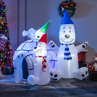 Tangkula 6FT Long Christmas Inflatable Polar Bears & Igloo Big Blow Up Polar Bear Family Decoration w/ Colorful Bright LED Lights Stakes & Ropes 4 Tangkula 6FT Long Christmas Inflatable Polar Bears & Igloo Big Blow Up Polar Bear Family Decoration w/ Colorful Bright LED Lights Stakes & Ropes - Image 2