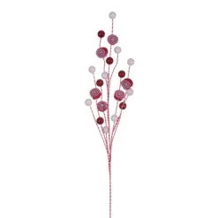Vickerman 32" Red and White Swirl and Glitter Ball Spray, 4 per bag.