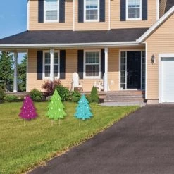 Big Dot of Happiness Merry and Bright Trees - Outdoor Lawn Sign Decorations with Stakes - Colorful Whimsical Christmas Party Yard Display - 3 Pieces