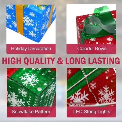 LuxenHome Set of 3 Colored Presents Lighted Holiday Decoration 5 LuxenHome Set of 3 Colored Presents Lighted Holiday Decoration - Image 3