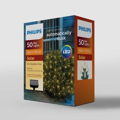 Philips 50ct Solar Net String Lights Warm White with Green Wire 3 Philips 50ct Solar Net String Lights Warm White with Green Wire